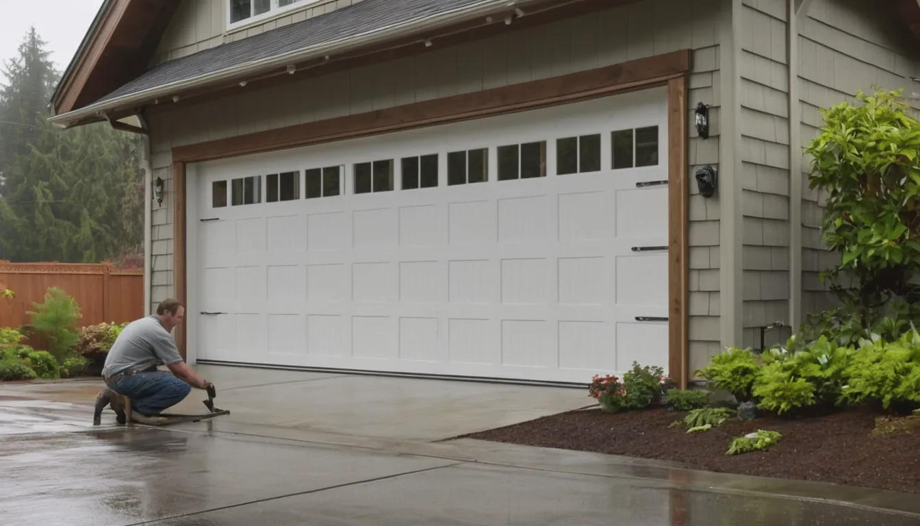 Friendly local provider checking a garage door track at a wood-frame home in Lacey