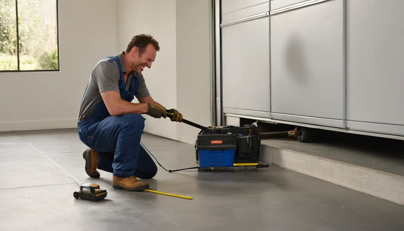 A garage door provider inspecting a track in the Lacey area